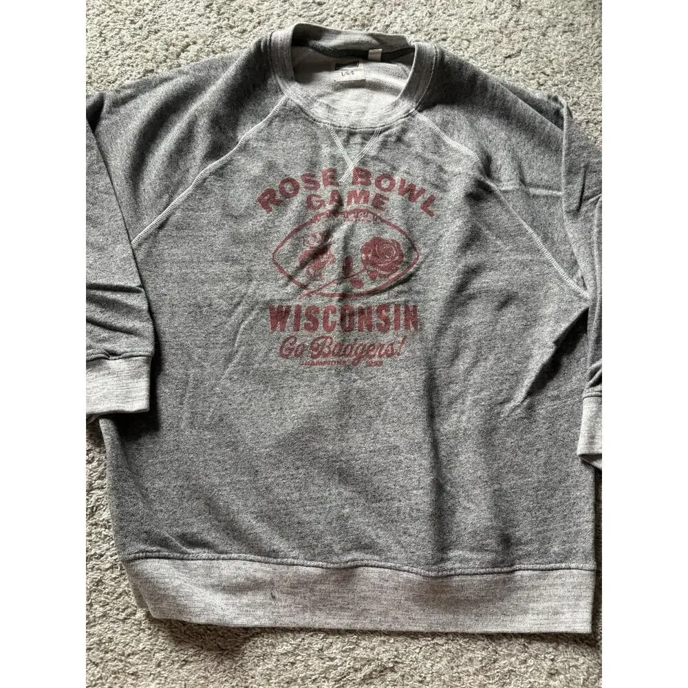 Wisconsin Badgers Rose Bowl Grey Sweatshirt Crew Neck Size Large